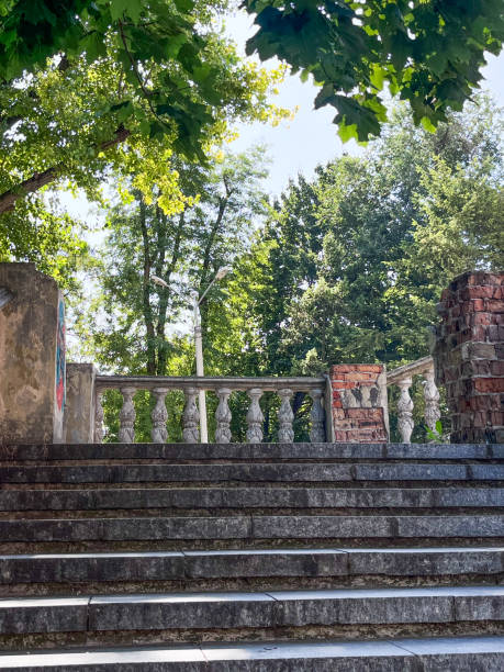 istock dilapidated staircase with balustrade in an old building 2197638479
