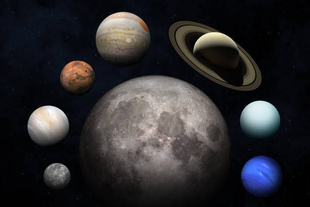 istock Moon and planets of the Solar system. Conjunction concept. 2197640271