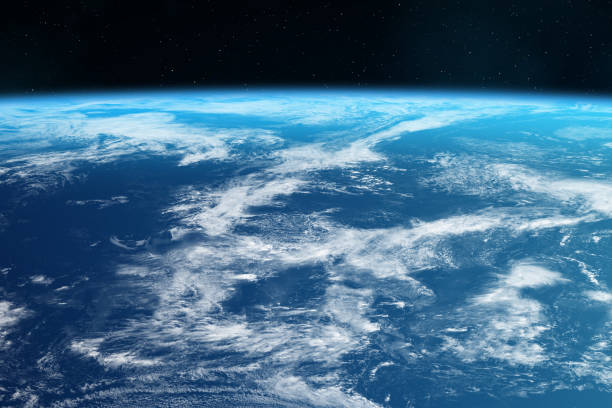 istock Planet Earth with world ocean and clouds. Space banner template. 2197640281