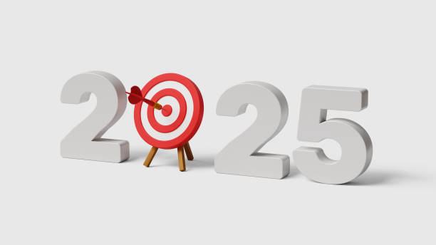 istock 2025 action plan, challenge, strategy, vision and goals. Business planning and strategy for achieving goals. 2025 with bullseye dart hitting the target. 3D illustration 2197640387