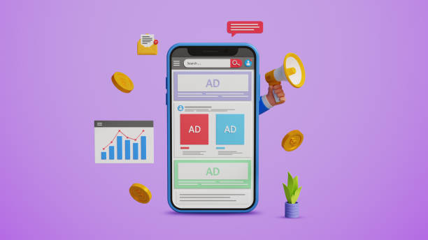 istock Digital marketing strategy, ads dashboard concept. Online advertising, target customers, content SEO and paid promotion concept. Mobile with ads on social media website. 3D illustration 2197640419