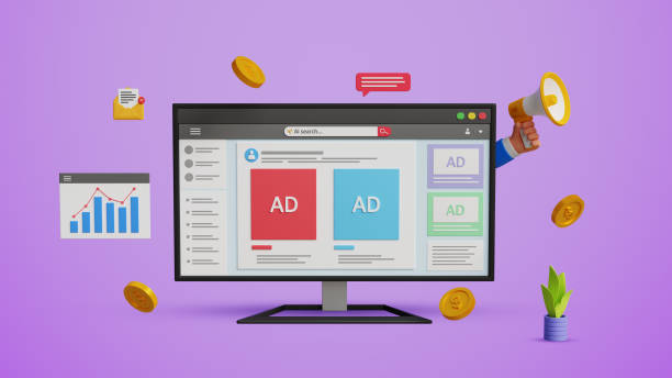 istock Digital marketing strategy, ads dashboard concept. Online advertising, target customers, content SEO and paid promotion concept. Computer with ads on social media website. 3D illustration 2197640423