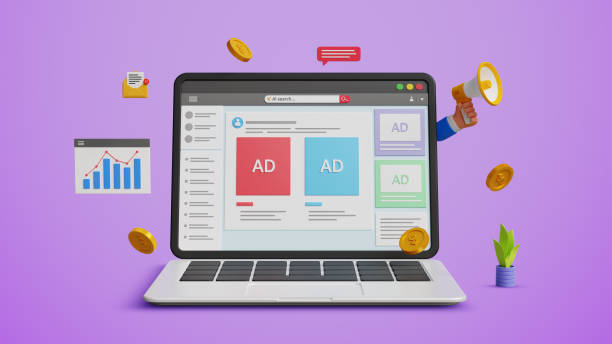 istock Digital marketing strategy, ads dashboard concept. Online advertising, target customers, content SEO and paid promotion concept. Laptop with ads on social media website. 3D illustration 2197640427