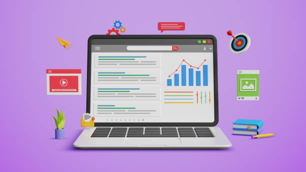 istock SEO tools, top search ranking, website promotion, search engine optimization, website SEO, organic search ranking. Website search results ranking on a 3D laptop 2197640432