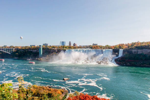 beautiful view of autumn niagara falls from canada side