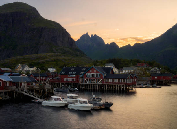 A village at sunset Lofoten Norway