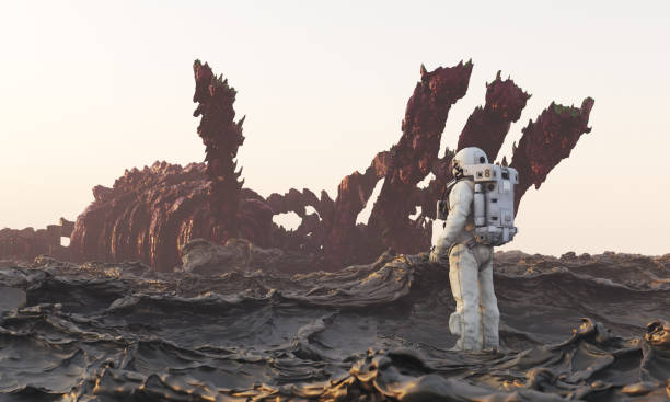 istock Astronaut next to an alien carcass at remote planet 2197654768