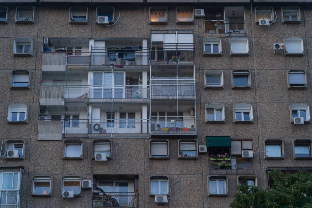 istock Brutalism Soviet architecture buildings in New Belgrade Block district 2197658522