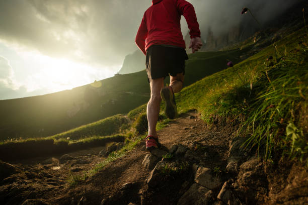 istock Man trail running on mountain: the Dolomites 2197658808