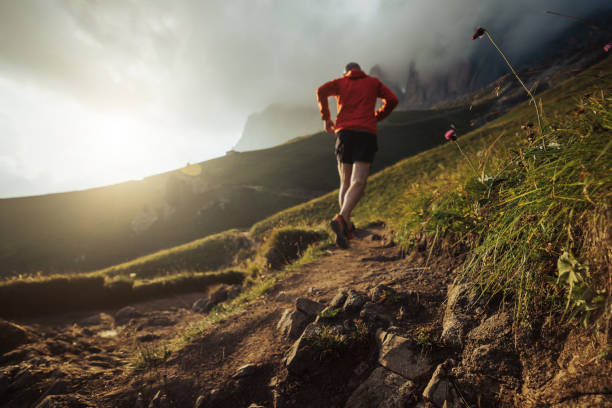 istock Man trail running on mountain: the Dolomites 2197658826