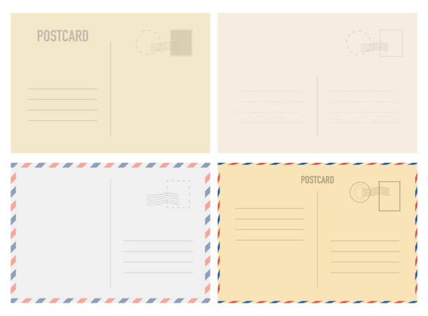 Realistic postcard template set with place for stamp. Cardboard postcard in retro vintage style. Vector EPS 10