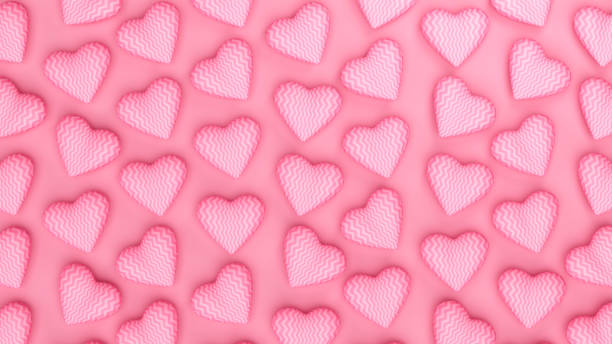 Light pink wavy hearts arranged on a pink background. Valentine's day romantic backdrop. 3d render illustration