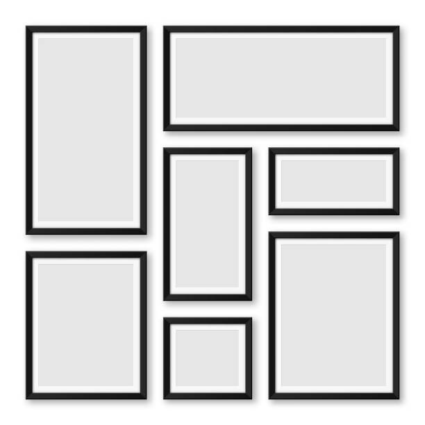 istock Realistic blank black picture frames collection. Modern poster mockup for artwork, photography, or advertising. Perfect for art galleries, interior decor, and branding. Vector illustration 2197667485