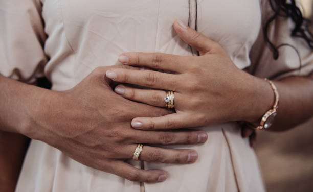 istock hands of a couple with engagement rings 2197670879