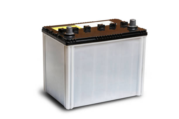 Closeup car battery isolated on white background