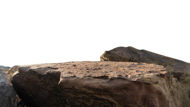 Rock isolated, Stone podium, Cliff mountain on white backgrounds well material design exhibition platform and Space montage your product display, Clipping path
