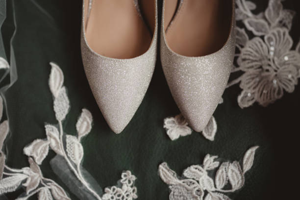 Bride's wedding shoes for wedding ceremony close up