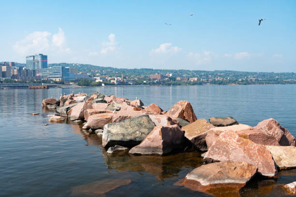 A high angle shot of  rocks on the seabed during low tide at Bay of Fundy, New Brunswick.
