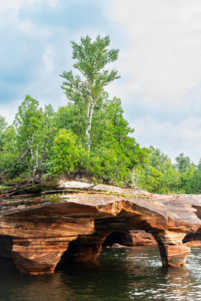 Devils Island in the Apostle Islands, on Lake Superior in Northern Wisconsin with Devils Island lighthouse, horizontal
