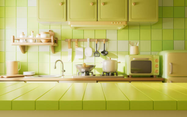 istock Dining table in the kitchen room with cartoon style, 3d rendering. 2197698931