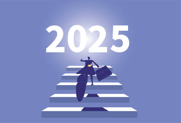 istock Businessmen climb the stage and run towards 2025 2197699745