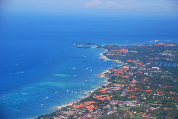 istock Aerial view from wimdow airplane sky summer tropical blue sky fluffy white cloud summertime on light sunny day cloudscape ocean seascape. Clear bright blue skyline spring sunlight climate background 2197699888