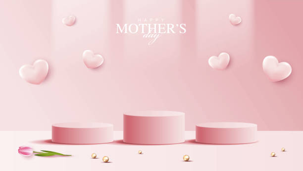istock Mother's day for display podium, Valentine's Day with heart and flower. minimal pink background. product display presentation. studio room concept, minimal wall scene. vector design. 2197703166