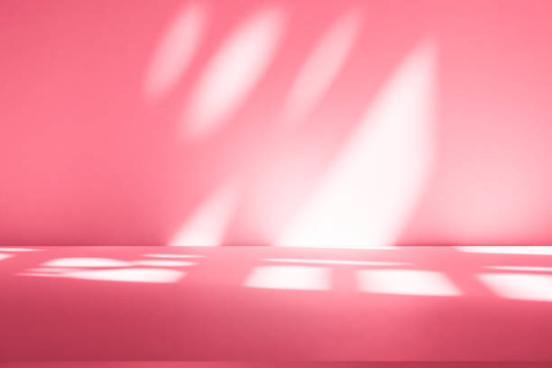 istock Wall interior background, studio, and backdrops show products. with shadow from window color white and pink light. background for text insertion and presentation of product 2197703238