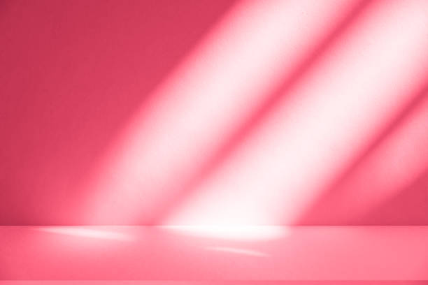 istock Wall interior background, studio, and backdrops show products. with shadow from window color white and pink light. background for text insertion and presentation of product 2197703269