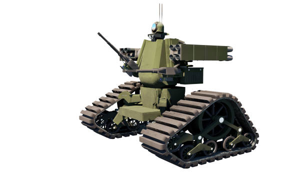 istock Tank robot with gun isolated on white , clipping path 2197704256
