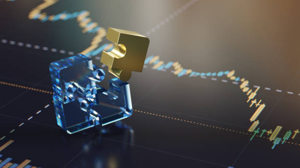 istock Transparent Puzzle Pieces with One Unique Gold Piece Amidst Financial Chart. Problems and loss solving concept 2197706868