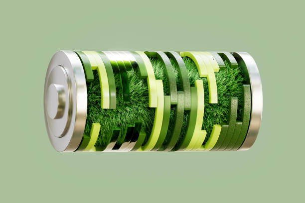 Battery with Grass Growing from Inside, Sustainable Energy Concept