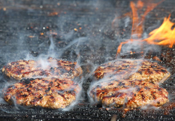 Delicious Burger Patties cooking on Grill in Carmel, IN, USA