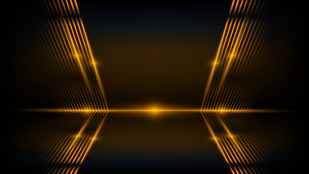 istock Glowing Premium Neon Orange Background with Light and Shine Lines Effect for Luxurious Showroom Displays. High-Standard Award and Product Banner Template. Vector Design 2197709645
