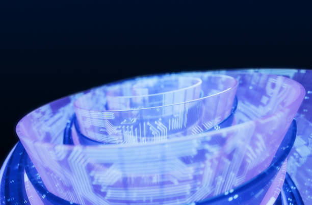 istock Futuristic circuit board with glowing connections in blue 2197723810