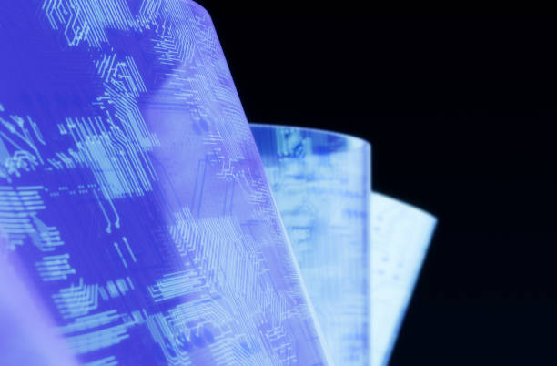 istock Futuristic circuit board with glowing connections in blue 2197723823