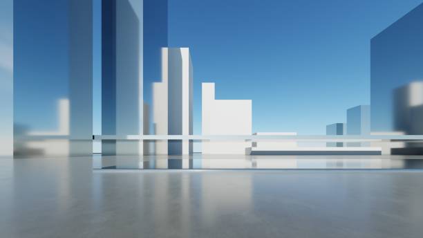 istock 3d illustration of abstract minimal architecture background, geometric architectural with chrome or glass design 2197728861