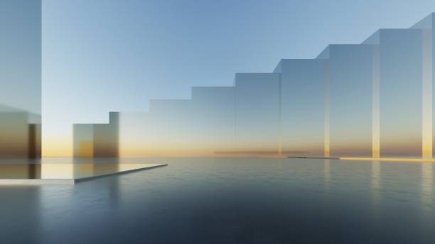 istock 3d illustration of abstract minimal architecture background, geometric architectural with chrome or glass design 2197728864