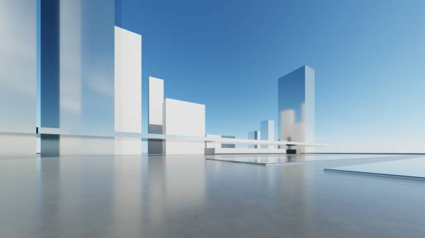 3d illustration of abstract minimal architecture background, geometric architectural with chrome or glass design