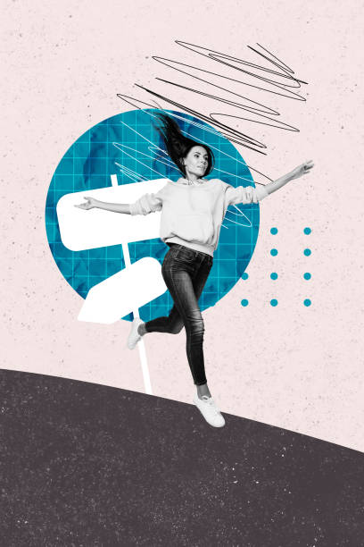 istock Trend artwork 3D photo collage composite sketch image of black white silhouette confident young attractive lady choose way road direction 2197730781