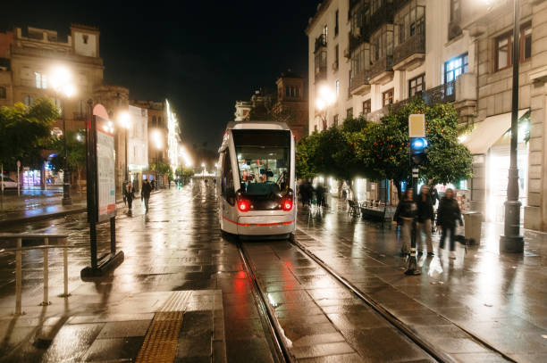 istock Tram in Seville at night 2197734759