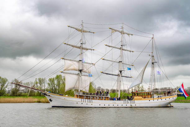 Old sailing ship Stedemaeght at the river IJssel during the 2024 Sail Kampen event in the Hanseatic league city of Kampen in Overijssel, The Netherlands.