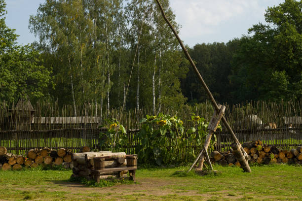 istock Wooden water well made from logs 2197742874