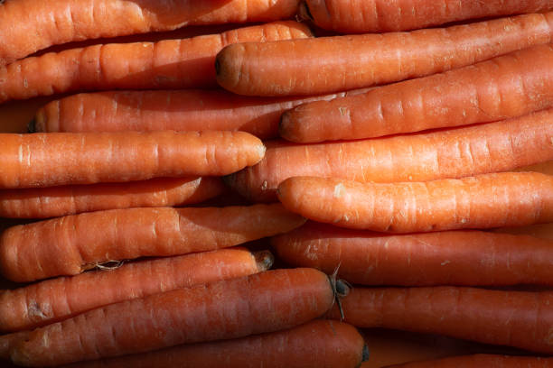 A close-up image of fresh, vibrant orange carrots stacked together, showcasing their natural textures and colors. Perfect for food-related projects and healthy eating themes.