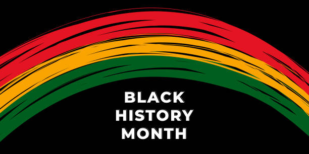 istock Abstract black history month background with an arch with red, yellow and green strokes on a black background. Perfect for cultural and educational projects. Vector illustration 2197749331