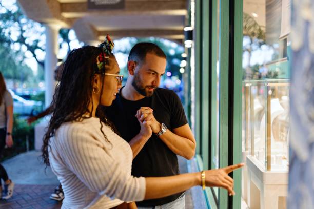 istock Side view of a beautiful couple doing window shopping 2197752043