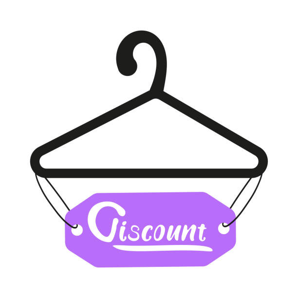 istock Discount tag hanging on a coat hanger against a simple backdrop of white 2197755078