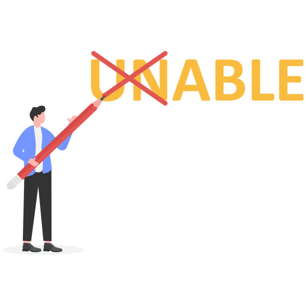 istock Businessman painting the word unable. Vector illustration Eps10 file. Global colors. Text and Texture in separate layers. 2197756611