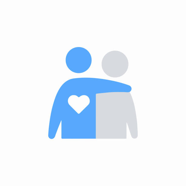 blue figure with heart hugging another vector - samimi olma stock illustrations