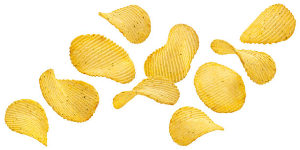 istock Ridged potato chips isolated on white background with clipping path 2197760365
